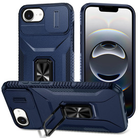 Combat Tough Series Ring Holder Case with Camera Lens Cover for iPhone 16e - Blue