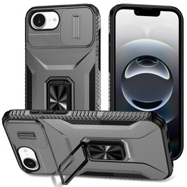 Combat Tough Series Ring Holder Case with Camera Lens Cover for iPhone 16e - Grey