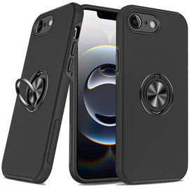 360 Rotating Ring Grip Hybrid Case for iPhone 16e - Black