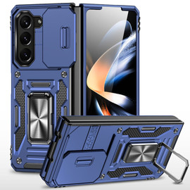 Military Grade Ring Holder Case with Camera Lens Cover for Samsung Galaxy Z Fold 7 - Blue