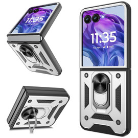 Ring Holder Hybrid Case for Motorola Razr Ultra 2025 - Silver
