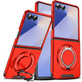 Dual Layer Magnetic Ring Case with Rotating Stand and Privacy Camera Cover for Samsung Galaxy Z Flip 7 - Red