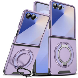 Dual Layer Magnetic Ring Case with Rotating Stand and Privacy Camera Cover for Samsung Galaxy Z Flip 7 - Purple