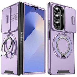 Dual Layer Magnetic Ring Case with Rotating Stand and Privacy Camera Cover for Samsung Galaxy Z Fold 7 - Purple