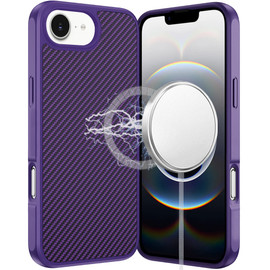 Carbon Fiber Series MagSafe Hybrid Case for iPhone 16e - Purple