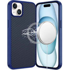 Carbon Fiber Series MagSafe Hybrid Case for iPhone 15 - Blue
