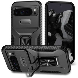 Combat Tough Series Ring Holder Case with Camera Lens Cover for Google Pixel 10 Pro XL - Black