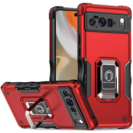 Military Grade Shockproof Hybrid Armor Case with Ring Grip for Google Pixel 10 Pro XL - Red