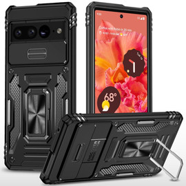 Military Grade Ring Holder Case with Camera Lens Cover for Google Pixel 10 Pro XL - Black