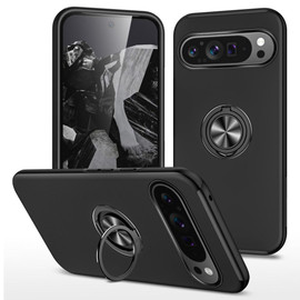 360 Rotating Ring Grip Hybrid Case for Google Pixel 10 / Pixel 10 Pro - Black