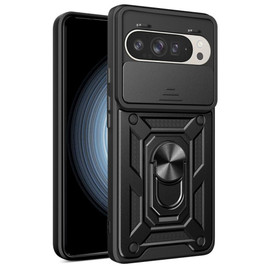 Military Grade Superior Series Hybrid Case with Ring Grip and Camera Lens Cover for Google Pixel 10 / Pixel 10 Pro - Black