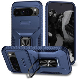Combat Tough Series Ring Holder Case with Camera Lens Cover for Google Pixel 10 / Pixel 10 Pro - Blue