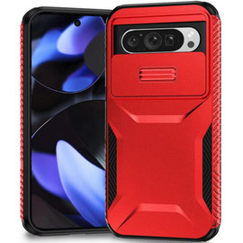 Combat Tough Series Hybrid Case with Camera Lens Cover for Google Pixel 10 / Pixel 10 Pro - Red