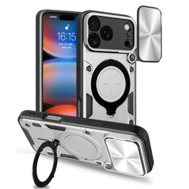 Superior Series Hybrid Case with Ring Stand and Camera Lens Cover for iPhone 17 Pro Max - Silver