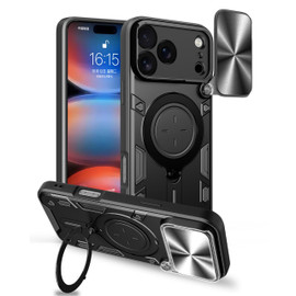 Superior Series Hybrid Case with Ring Stand and Camera Lens Cover for iPhone 17 Pro - Black