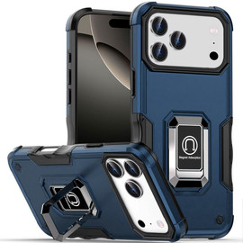 Military Grade Shockproof Hybrid Armor Case with Ring Grip for iPhone 17 Pro Max - Blue