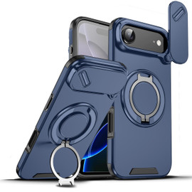Dual Layer Magnetic Ring Case with Rotating Stand and Privacy Camera Cover for iPhone Air - Blue