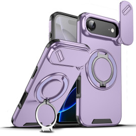Dual Layer Magnetic Ring Case with Rotating Stand and Privacy Camera Cover for iPhone Air - Purple