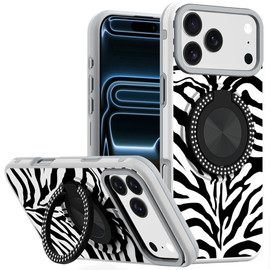 Circular Series Hybrid Case with Rotating Ring Stand for iPhone 17 Pro Max - Zebra