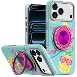 Circular Series Hybrid Case with Rotating Ring Stand for iPhone 17 Pro Max - Pineapple