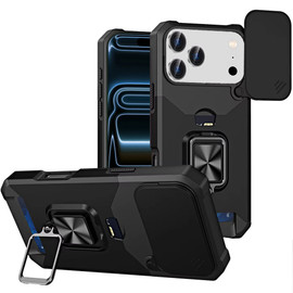 Military Grade All-In-One Ring Stand Card Case for iPhone 17 Pro Max - Black
