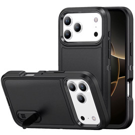 Military Grade TUFF Hybrid Armor Case with Kickstand for iPhone 17 Pro Max - Black