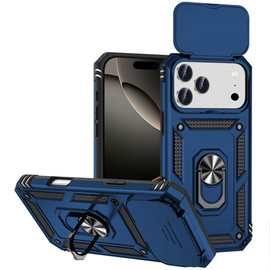 Military Grade Hybrid Case with Ring Grip and Camera Lens Protector for iPhone 17 Pro Max - Blue