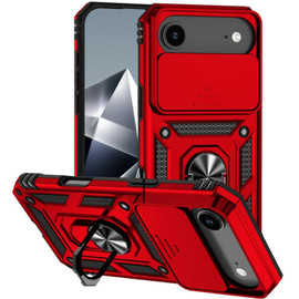 Military Grade Hybrid Case with Ring Grip and Camera Lens Protector for iPhone Air - Red
