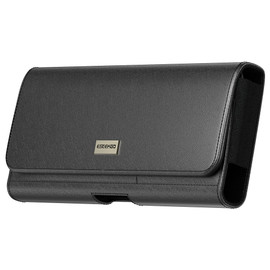 Premium Leather Horizontal Belt Pouch with Card Pocket (5.2 to 5.5 inch Screen Size) - Black