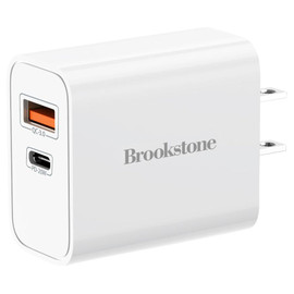 Brookstone Rapid PD 20W 2 Port USB-C and USB-A Wall Charger - White
