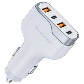 Brookstone 4 Port Rapid 60W PD USB-C and USB-A Car Charger - White