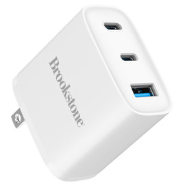 Brookstone PD 40W 3 Port Wall Charger with Dual USB-C and USB-A Ports - White