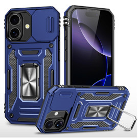 Military Grade Ring Holder Case with Camera Lens Cover for iPhone 17 - Blue