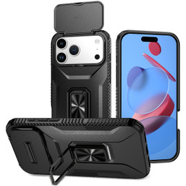 Combat Tough Series Ring Holder Case with Camera Lens Cover for iPhone 17 Pro Max - Black
