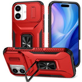 Combat Tough Series Ring Holder Case with Camera Lens Cover for iPhone 17 - Red