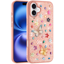 Butterfly Ornaments Diamond Hybrid Case for iPhone 17 - Pink