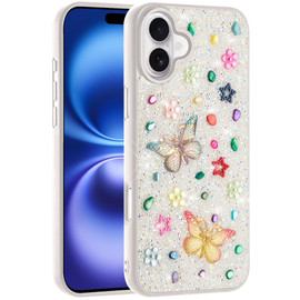 Butterfly Ornaments Diamond Hybrid Case for iPhone 17 - White