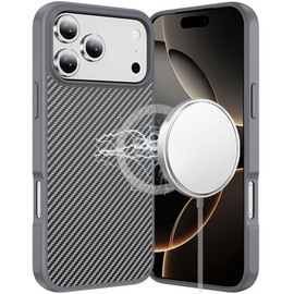 Carbon Fiber Series MagSafe Hybrid Case for iPhone 17 Pro Max - Grey