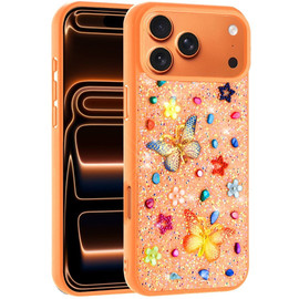 Butterfly Ornaments Diamond Hybrid Case for iPhone 17 Pro - Cosmic Orange
