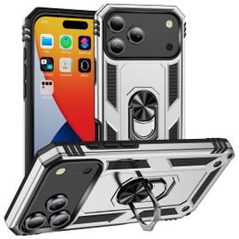 Military Grade Hybrid Case with Ring Grip for iPhone 17 Pro Max - Silver