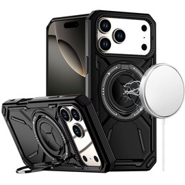 Military Grade MagSafe Hybrid Armor Case with Rotating Kickstand for iPhone 17 Pro Max - Black