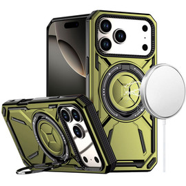 Military Grade MagSafe Hybrid Armor Case with Rotating Kickstand for iPhone 17 Pro Max - Green
