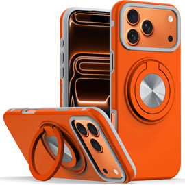 Circular Series Hybrid Case with Rotating Ring Stand for iPhone 17 Pro Max - Cosmic Orange