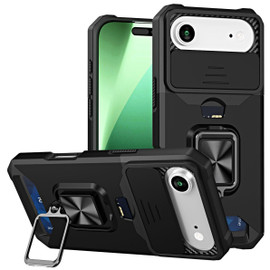 Military Grade All-In-One Ring Stand Card Case for iPhone Air - Black