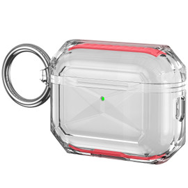 Rugged Crystal Clear Case with Reinforced Bumpers for AirPods Pro 3 - Red