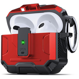 Carbon Fiber Series TUFF Hybrid Case with Secure Lock Clip for AirPods Pro 3 - Red