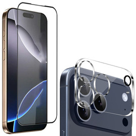 Edge-to-Edge Full Coverage Tempered Glass Screen Protector + Camera Lens Protector (Clear) for iPhone 17 Pro Max