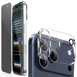 Privacy Tempered Glass Screen Protector + Camera Lens Protector (Clear) for iPhone 17 Pro Max