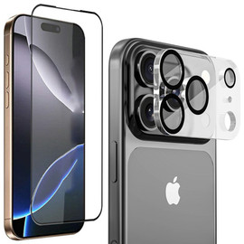 Edge-to-Edge Full Coverage Tempered Glass Screen Protector + Camera Lens Protector for iPhone 17 Pro