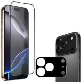 Edge-to-Edge Full Coverage Tempered Glass Screen Protector + Camera Lens Protector (Black) for iPhone 17 Pro